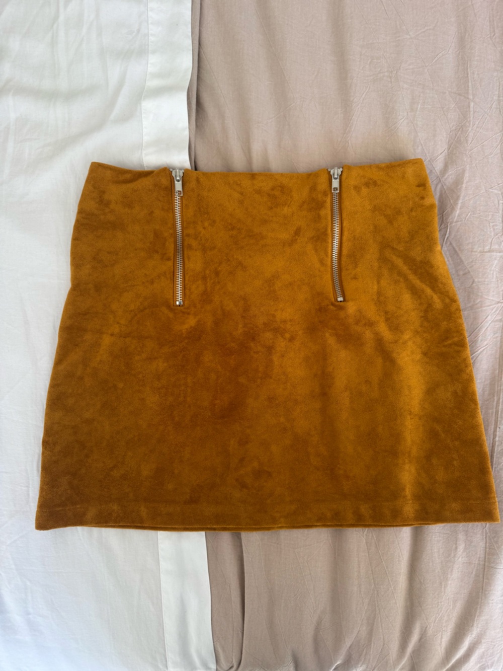 Forever 21 Mustard Suede Mini Skirt with Front Zippers